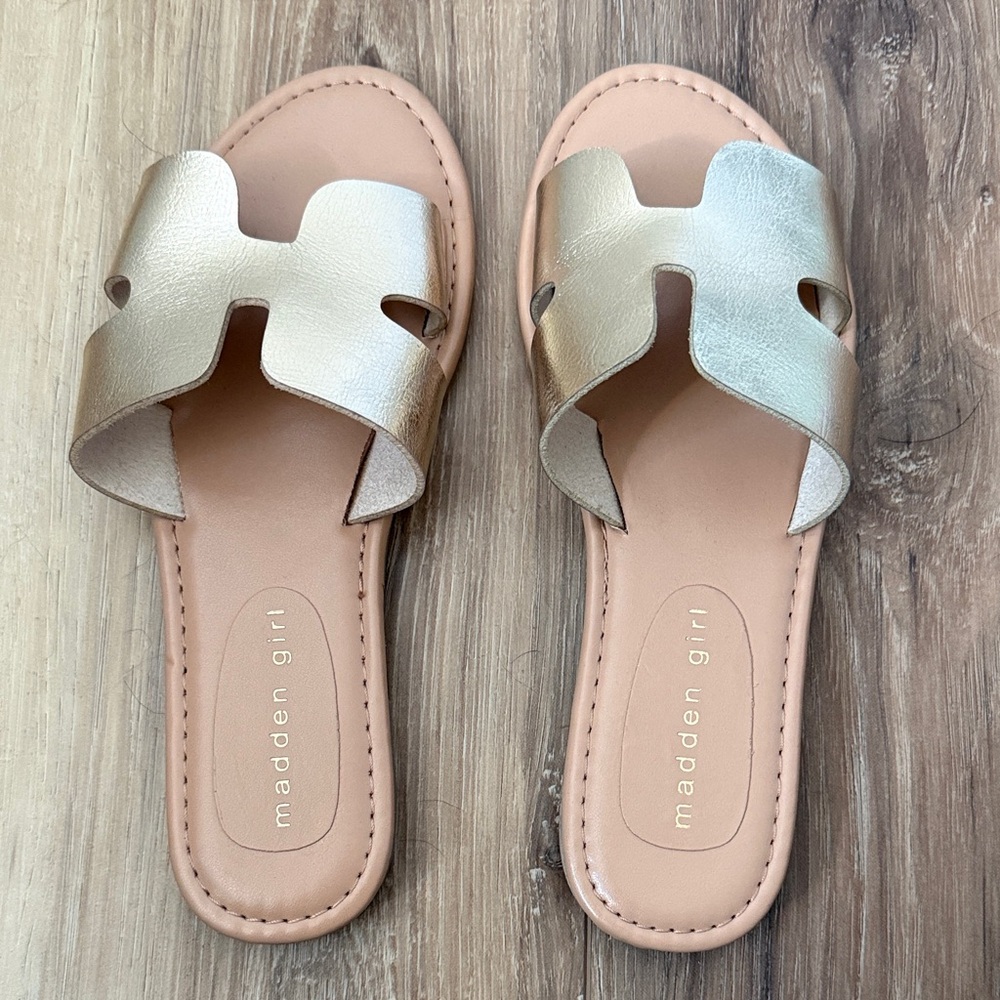 Madden Girl Metallic Gold Slide Sandals